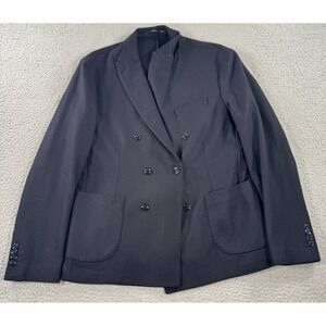 Exibit Blazer Coat Women's US 42 IT‎ 52 Blue Wool Double-Breasted Suit Jacket